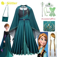 Disney Frozen 2 Elsa Anna Cosplay Costume Princess Baby Dress for Kid Girls Mesh Ball Gown Cloak Crown Wig Accessories Carnival Toddler Children Clothes Kids Clothing