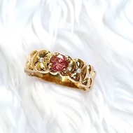天然粉紅碧璽尺寸 5×6 毫米純銀鍍玫瑰金戒指