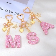 Pink Initial Letter Keychain with Heart Charm