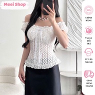 Meei Shop Women's Short Sleeve Long Sleeve Bodycon Lace Top, Off Shoulder Floral Lace Blouse with La