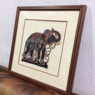 大象皮革雕刻家飾品，皮革畫，大象畫 藝術品，二手工藝品，木框掛飾 皮雕品