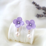 Lavender earrings, Hydrangea earrings, Floral earrings, Flower clip on
