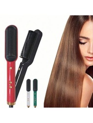 1入組直髮梳刷2合1電熱直髮捲髮造型工具多功能髮夾直髮器