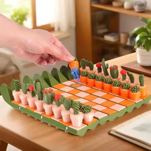 Cactus Chess Set 3D Cactichess Roll Up Portable Travel Chess Board Cactus Magnetic Chess Set Fun Che