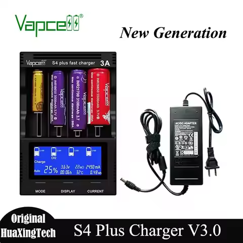 Original Vapcell S4 Plus Fast Charger V3.0 3A 4 Slot 12A NEW Storage Mod Adapter Smart Battery Teste