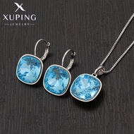 Xuping Jewelry New Arrival Square Shaped Crystal Jewelry Set Rodium Color Earring Women Girl Gift 60