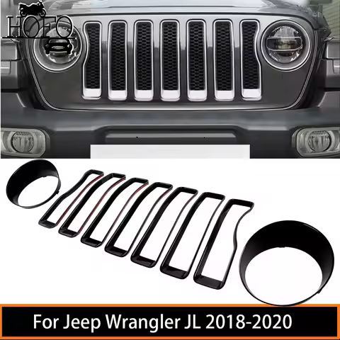 9 Pcs/Set Car Front Grille Grill Inserts Headlight Cover Trims Car Accessories For Jeep Wrangler JL 
