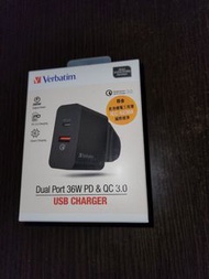 Verbatim Dual  Port 36W PD &amp;QC 3.0 USB 充電器