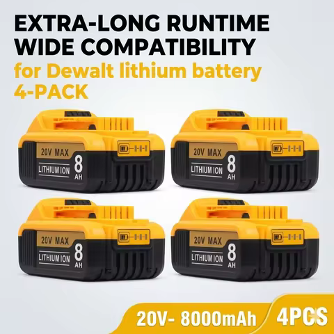 4-PACK 8.0Ah 20V Lithium-Ion Replacement Batteries for Dewalt Cordless Tools - Compatible with DCB20