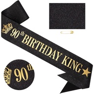 TOBATOBA 90th Birthday King Sash 90th Birthday Decorations for Men, Gold Foil Black Satin Birthday S