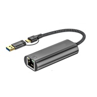 USB+Type C to Ethernet Adapter USB C to RJ45 2 5Gbps Gigabit Ethernet Networking Adapter Cable Conve