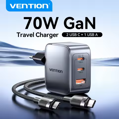 Vention 70W GaN Charger Quick Charge 3.0 USB C Charger for iPhone 16 15 14 Pro Laptop Macbook Air Ta