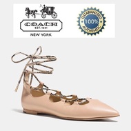 Super Clearance Below Cost - COACH Leather Shoes Justine Lace Up Flats (Beechwood Cream Size USA 6)