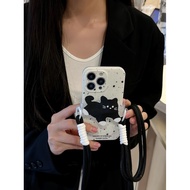 realme 10 pro 5g casing casing realme c15 Cute Splashing Black Cat Back Clip Lanyard Suitable for Re