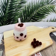 台灣之光 珍珠奶茶羊毛氈鑰匙圈 草莓口味 布丁瓶造型
