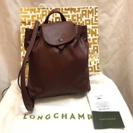 正近新Longchamp小羊皮後背包LE PLIAGE CUIR XS酒紅色可放長夾（兩用包手提包斜背包尼龍折疊包黑色全新二手long champ法國中製lv