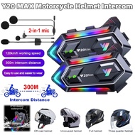 2pcs Y20 Max Helmet Intercom Wireless Bluetooth Motorcycle Headset With Microphone Ipx6 Waterproof R