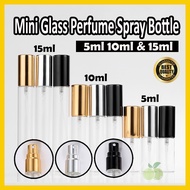 PREMIUM 5ml 10ml 15ml Chrome Cap Perfume Spray Glass Bottle Round Cylinder | Botol kaca minyak wangi