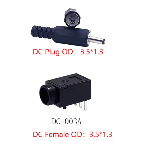 10pcs/lot DC-003A female male DC charging socket power jack pin1.3*O.D.3.5 connector PCB mounting