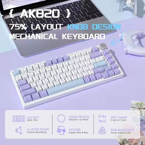 AK820 75% TKL Wired Mechanical Keyboard,Hot-Swappable Linear Switch,Gasket Mount Gaming keyboard,RGB