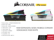 CORSAIR VENGEANCE RGB DDR5 RAM 32 GB (2 x 16 GB) 5200 MHz CL40 -ของแท้ LifeTime