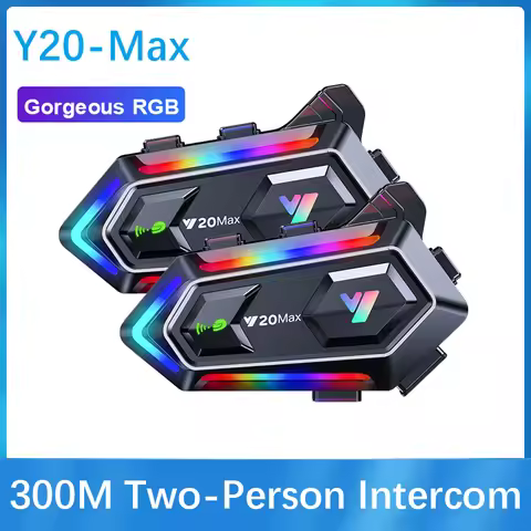 Y20 MAX Motorcycle Helmet Bluetooth Headset Intercom RGB Colorful Light Effect V5.3 1000mAh Battery