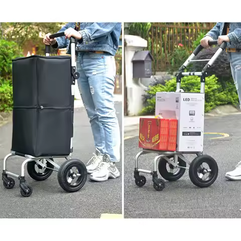 Folding Shopping Cart Large Capacity Luggage Bag for Travel Grocery Trolley with 20cm Inflatable Rub