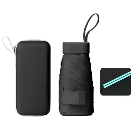 Mini Folding Umbrella Small Compact UV Umbrella Mini Travel Folding Umbrella For Purse With Case Bla