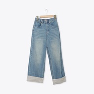 [CUMAR] Striped Folded Wide-Leg Jeans Blue