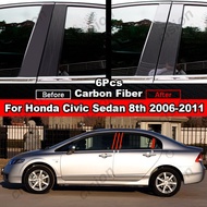 แผ่นปิดเสาประตูหน้าต่างรถยนต์สติ๊กเกอร์คาร์บอนไฟเบอร์สีดำเงาสำหรับ Honda Civic Sedan FD FB FC FE 200