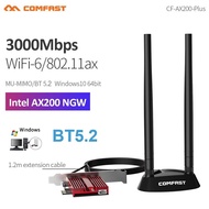 Comfast อะแดปเตอร์ Wifi ไร้สาย 3000Mbps Wifi 6 และบลูทูธ 5.2 Pcie Dual Band Intel AX200 NGW 802.11Ax