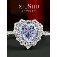 Romantic Lavender Purple Diamond Ring Love Bud 925 Silver Gold-Plated 3EX Cut High Carbon Diamond Va