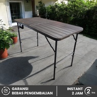 Meja Lipat bagi 2 120x60 cm Plastik Motif Kayu Prasmanan Bazar Koper Travel Portable Piknik