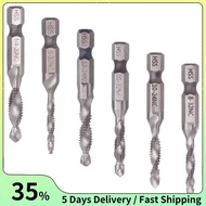 6Pcs Drill Tap Set Hex Shank SAE Combination Drill and Tap Bit Set HSS 4341 Screw Tap Deburr Drill B