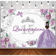 7x5ft 15th Birthday Backdrop for Sweet Girl Mis Quince Anos Birthday Party Decorations Purple Silver
