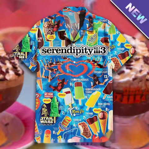 3D Printed 80s 90s Vintage Ice Cream Graphic Beach Shirts For Men Casual Short Sleeve Hawaii Shirts 
