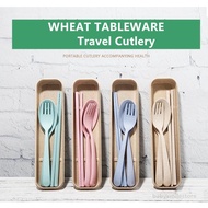 3 Pcs/Set Natural Wheat Cutlery Set Travel Cutlery Portable Travel Utensil Tableware Set with Case S