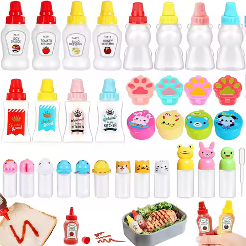 Mini Sauces Ketchup Bottles Plastic Kid Salad Honey Mustard Container Box Portable Condiment Squeeze