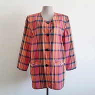 大復古橙粉色格紋外套女彩色棉質西裝外套 L