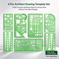 6 Pcs Architect Drawing Template Set Multi Purpose Drafting Ruler House Plan Interior Furniture Desi
