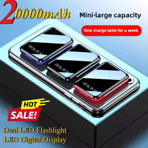 Mini 20000mAh Power Bank Portable Charger Mirror Screen LED Digital for IPhone Xiaomi Huawei Samsung