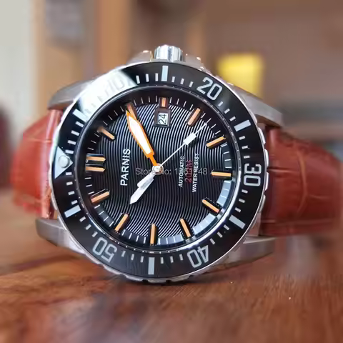 PARNIS 200M Waterproof Automatic Watch for Men 21 Jewels MIYOTA 8215 Movement Orange Hand Sapphire C