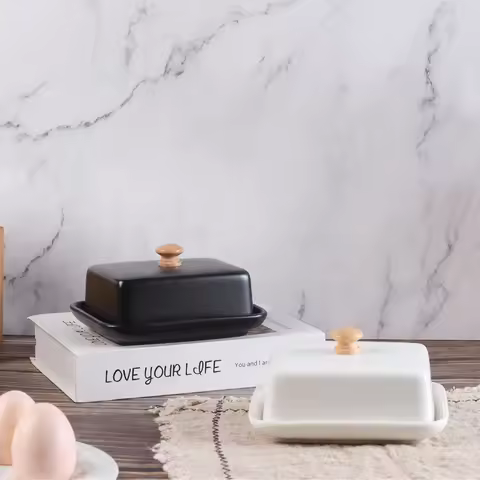Porcelain Matt Butter Keeper With Lid Customization French Butter Dish Ceramic Butter Dish for Count