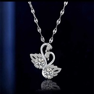 Pt950 White Gold Double Swan Necklace Light Luxury Niche Swan Pendant Female Clavicle Chain for Girl