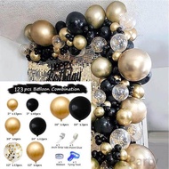 (HOT 431LIN) 123pcs Black Golden Balloon Garland Kit Gold Confetti Latex Ballon 30th 40th 50th Happy