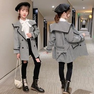 Gadis wol mantel parit 2020 musim gugur produk baru kanak-kanak kotak-kotak kecil angin wangi kolar jaket gadis gaya bar