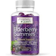Elderberry Queen Organic Elderberry Gummies 60 ct - Immune Support Gummies with Vitamin C & Zinc - E