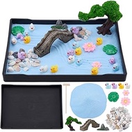 WEBEEDY Desktop Duck Zen Garden Kit, Japanese Zen Garden Sandbox for Desk with Duck Figurines, Lotus