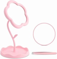 15X Magnifying & Regular Makeup Mirror Set, 3.5" Flower-Shaped Vanity Mirror for Desk, Travel Magnif