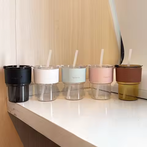 400ml with Lid Water Bottle New Creative with Straw Straw Cup Transparent Bamboo Cup Drink ware